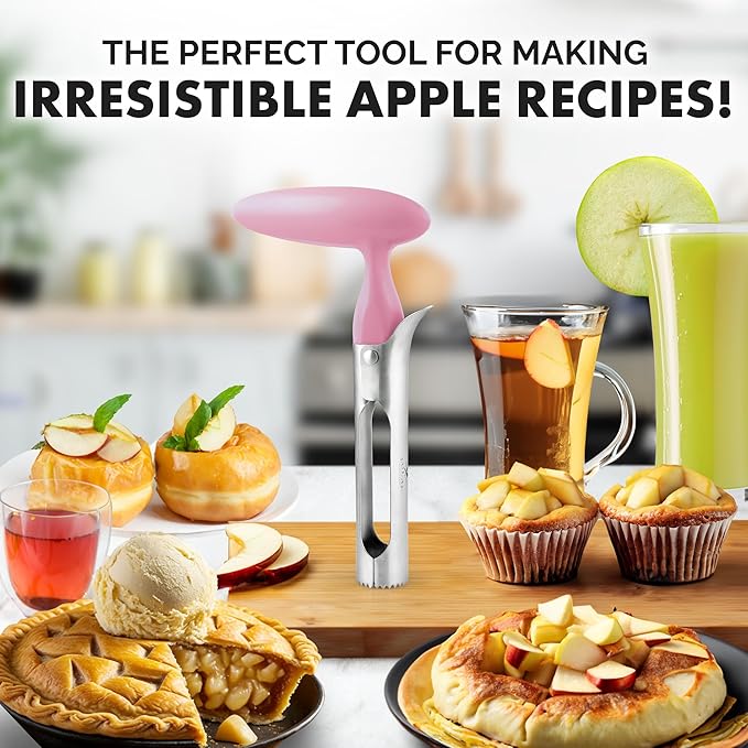 Zulay Kitchen Premium Apple Corer Tool - Ultra Sharp, Stainless Steel, Serrated Blades for Easy Coring - Easy to Use & Clean, Durable Apple Corer Remover for Baking Apples & More - Pink