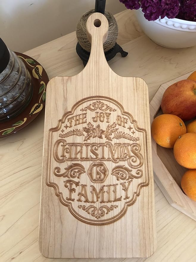 The Joy of Christmas is Family old-fashioned solid maple wood paddle Cutting Board