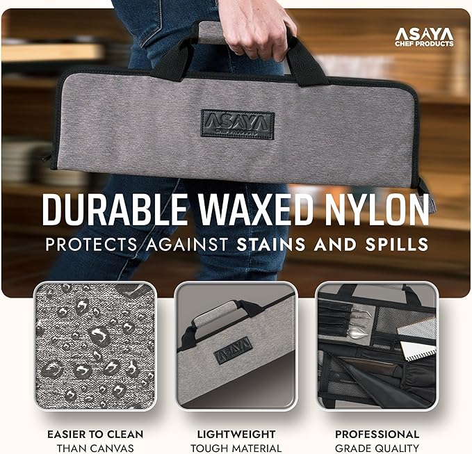 Asaya Chef Knife Roll Bag - 12 Pockets for Knives and Kitchen Utensils - Lightweight, Durable, and Stain Resistant Nylon - Perfect for the Traveling Chef - Knives not Included