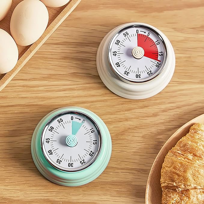 Elegant Stainless Steel Vintage Kitchen Timer with Magnetic Attachment - 60-Minute Countdown & Audible Alarm, Perfect for Cooking, Office Tasks, and Study Sessions (01-Yellow)