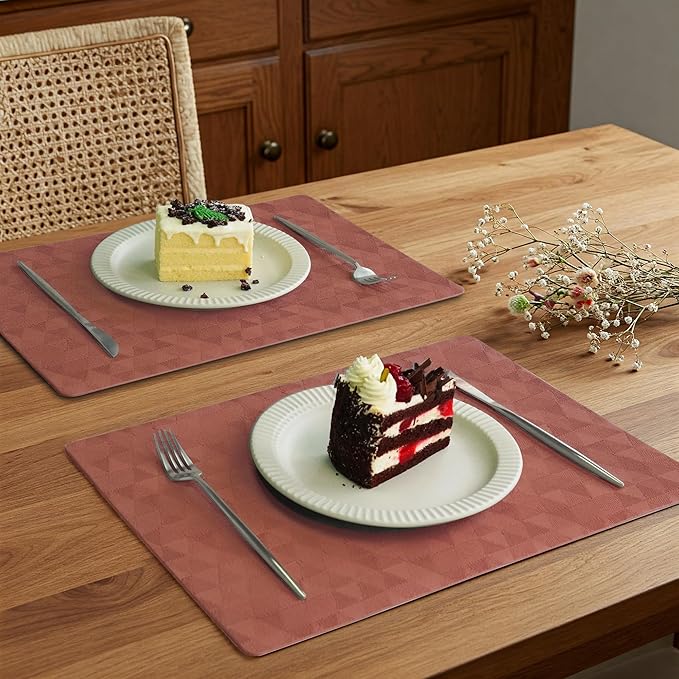 Jovono Faux Leather Placemats Set of 6, 17.8"x11.8", Waterproof & Oil-Proof Table Mats, Easy-Clean Washable Kitchen Place Mats for Dining Table, Fabric Texture, Brown Mat