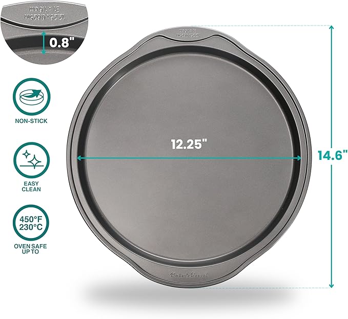 Baker's Secret Nonstick Pizza Pan for Oven 12.5", Carbon Steel Pizza Baking Pan, Non-stick Bakeware Food-Grade Coating For Easy Release Dishwasher Safe - The Classic Collection