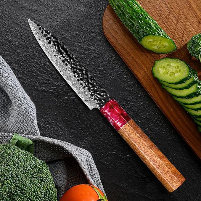 COOKLET'S Paring Knife, Professional High Carbon Stainless Steel Forged Kitchen Knife, Ultra Sharp Small Fruit Knife, G10 Ergonomic Color Handle with Elegant Gift Box for Family, Silver