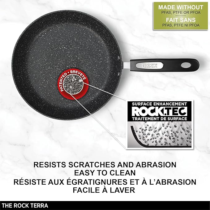 Starfrit The Rock Terra 26cm (10'') Ceramic Non-Stick Fry Pan - Thick Aluminum Base - PFAS Free - Easy to Clean - Black Marble