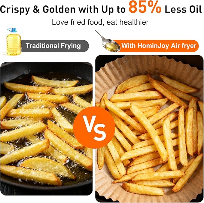 HoninJoy 12QT Large Air Fryer with Dual Basket (4QT+8QT), 13-in-1 Digital Touchscreen Double Zone Air Fryers with 50pcs Paper Liners, Sync & Dual, for Bake, Roast, Shake Reminder, Dishwasher Safe