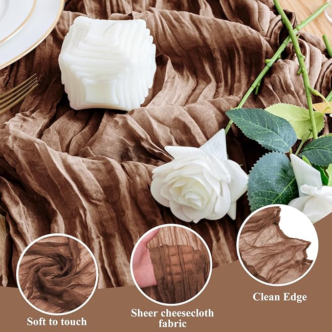 Wokceer Cheesecloth Table Runner 12Pack 10FT Brown Boho Gauze Cheese Cloth Table Runner for Party Long Rustic Sheer Table Runners for Baby Bridal Shower Wedding Easter Table Decor