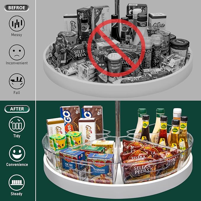 Lazy Susan Cabinet Organizer Bins for 26"/ 28"/ 32" Diameter Corner Organizer, Plastic Cabinet Storage Bin, 1/8 Wedge - Food Safe, BPA Free, with Non-Slip Pads (for 32" Diameter, 6 Pack)