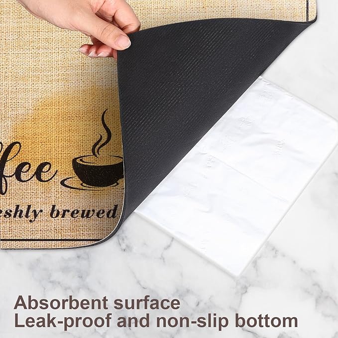 Absorbent Coffee Mat, Fashion Dish Drying Mat for Kitchen Counter Coffee Bar Accessories Espresso Machine Dish Rack 17" x 32" Beige