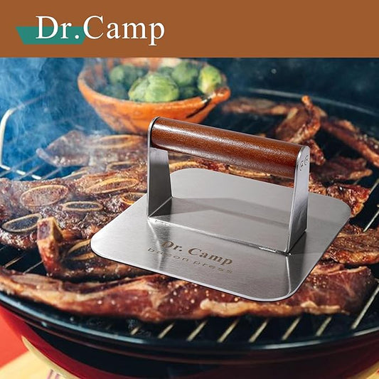 7 INCH Stainless Steel Smash,Burger Press,Burger Smasher,Hamburger Press,Patty Smasher, Meat Press, Bacon Press, Grill Press with Wood Handle (HT-B-7006)