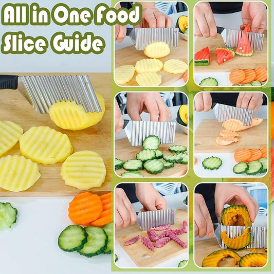 FANTEXY Crinkle Cutter - Wave Blade, Stainless Steel Waffle Fry Cutter Slicer for Potatoes Carrots, French Fry Slicer For Vegetables And Fruits