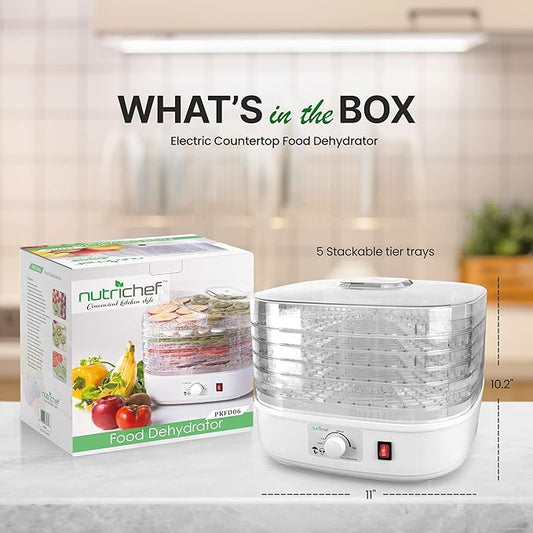 Nutrichef Food Dehydrator Machine | Dehydrates Beef Jerky, Meat, Food, Fruit, Vegetables & Dog Treats | Great For At Home Use | High-Heat Circulation for Even Dehydration | 5 Easy to Clean Trays
