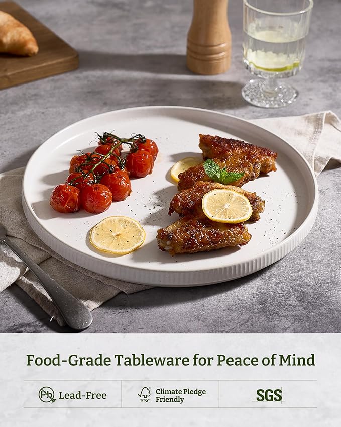 famiware Star Salad Plates for 6, 8 inches Plate Set, Stoneware Dinnerware, Small Dinner Plates for Dessert, Salad, Appetizer, Matte White (Pack of 2)