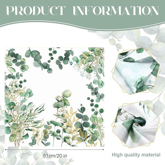 12 Pcs Eucalyptus Greenery Cloth Napkins 20"x20" Washable Dinner Tea Party Napkins for Kitchen Party Wedding Restaurant Indoor Outdoor Botanical Fresh Spring Summer