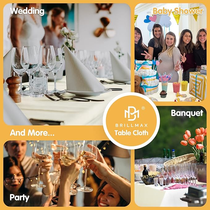BRILLMAX 10 Pack Ivory Tablecloths 60 x 126 Inch for 8ft Rectangle Tables - 150 GSM Polyester Fabric, 15" Standard Drop, Water, Stain & Wrinkle Resistant Cloth Cover for Wedding Dining Buffet