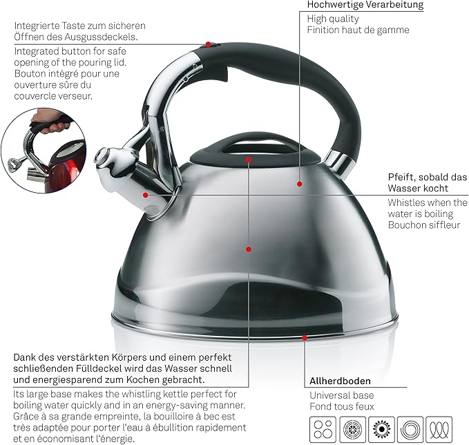 Kela(ケラ) 3L Silver Varus Kettle, サイズ:∅22×H21.5cm, stainless