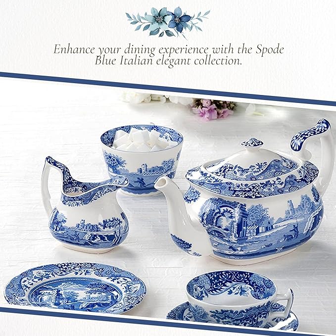 Spode Blue Italian Devonia Tray - 7.5 Inch Porcelain Decorative Serving Tray - Shallow Serving Bowl for Salad, Pasta, Fruit, Appetizers, Snacks - Elegant Gift Tableware for Hostess