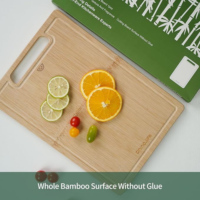 Healthy and No Glue & Organic Non Toxic Large Bamboo Cutting Board with hands for Kitchen,Plastic Free & Juice Groove, Non-solid wood Cutting Board for Meat, Vegetables and Fruits(16 * 11inch)