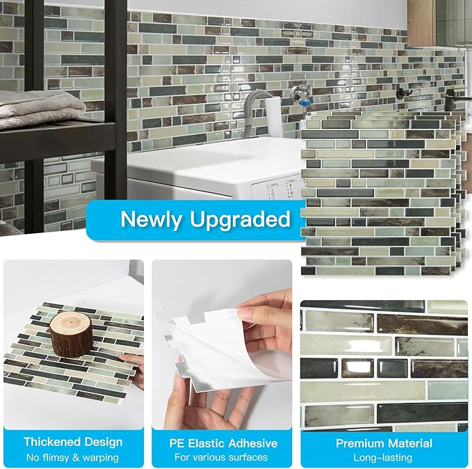 Art3d 10-Sheet Heavy-Duty Peel and Stick Backsplash, Waterproof Wall Tiles Stick on Kitchen Backsplash Living Space, Dark Brown