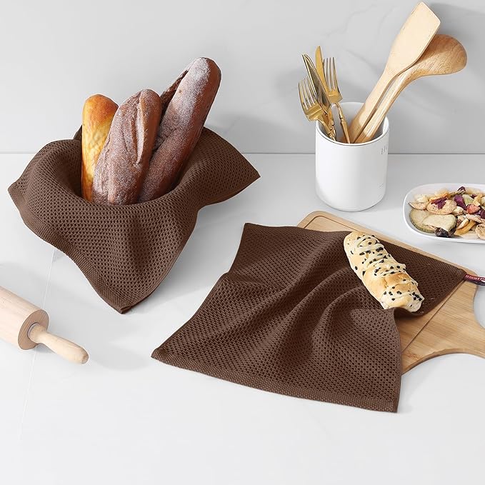 Kitinjoy 100% Cotton Kitchen Dish Cloths (12 X 12 Inches, Coffee),6 Pack Waffle Weave Ultra Soft Absorbent Dish Towels for Drying Dishes Quick Drying Kitchen Towels Dish Rags