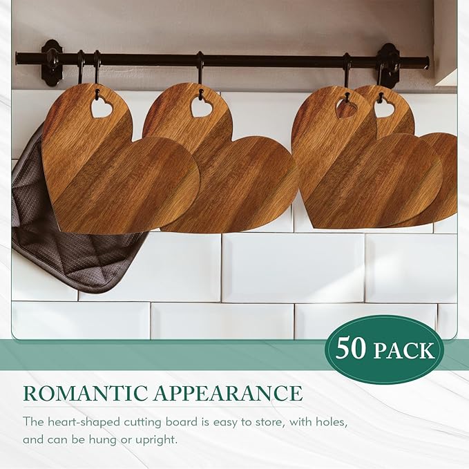 Patelai 50 Set Bridal Shower Favor Heart Cheese Board Cheese Knives Wood Mini Charcuterie Board Thank You Gift Box for Guest Bridal Baby Shower Prize Wedding Birthday Valentines (Acacia Color)