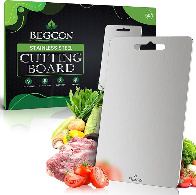 Stainless Steel Cutting Boards for Kitchen - 304 Stainless Steel Food Grade, Double-Sided Non Toxic Cutting Board, Metal Chopping Boards for Meat, Fruit, Vegetables, Easy to Clean, L 15.4" * 11"