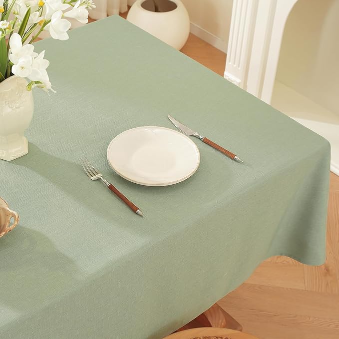 Alsoo Table Cloth Rectangle Table, 60X90 Inch Linen Textured Table Cloth Waterproof Spill-Proof TableCloths Wrinkle Free Fabric Farmhouse Table Cover for Dining Parties Buffets Holidays,Sage Green
