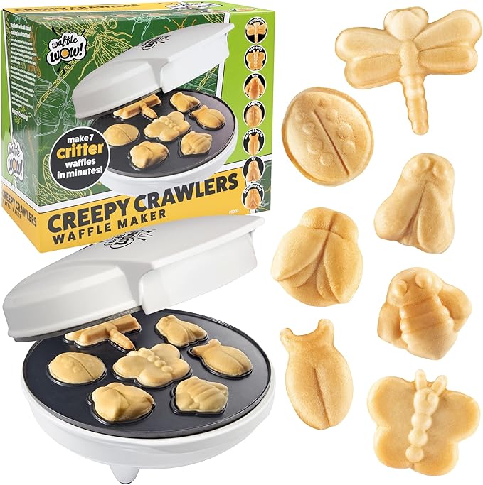 The Original Creepy Crawly Bug Waffle Maker- 7 Fun Different Insect Shaped Pancakes- Butterfly Lady Bug Bee & More- Electric Nonstick Waffler Iron, Morning Breakfast Treat, Kids Easter Basket Stuffer