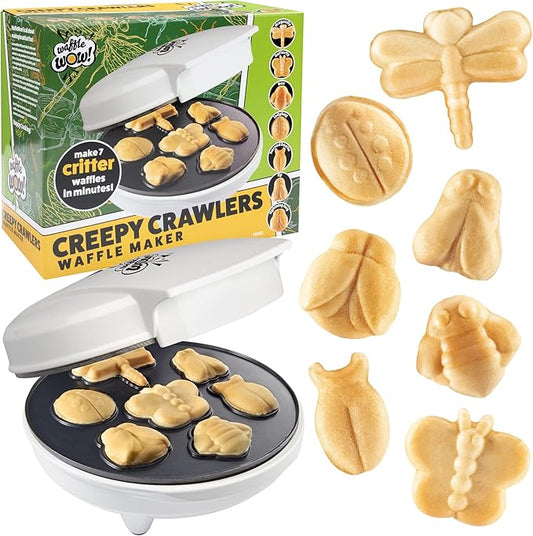 The Original Creepy Crawly Bug Waffle Maker- 7 Fun Different Insect Shaped Pancakes- Butterfly Lady Bug Bee & More- Electric Nonstick Waffler Iron, Morning Breakfast Treat, Kids Easter Basket Stuffer