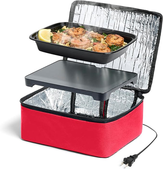 HOTLOGIC Mini Heated Lunch Box - Portable Electric Food Warmer for Men and Women - Great for Work, Office, and Construction - Cook, Reheat, and Eat on the Go - 120V - Red