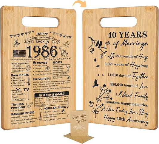 40th Wedding Anniversary for Women Men,Back In 1986&40 Years of Marriage Double sided Cutting Board Gift for Her Him,best 40 years anniversary Decorations for couple