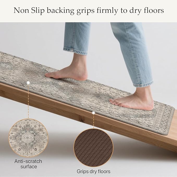 GENIMO Kitchen Mats for Floor, 2PCS Kitchen Rugs Non Slip Washable, Waterproof Anti Fatigue Mat, Comfort Standing Runner Rug for Sink, Office, Laundry, Home, 17.3"x47"+17.3"x30", Brown