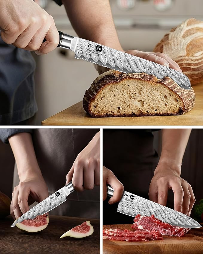 5 Pieces Damascus Knife Set, Japanese Chef Knife Set with Galaxy Pattern Resin Handle, 67-Layers Damascus Steel, Gift Box Included 5" Paring, 6" Boning, 7" Santoku, 8" Chef & 8" Bread Damascus Knives