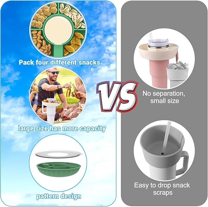 Snack Bowl for Stanley Cup, Silicone Snack Tray with Lid Compatible with Stanley Cup 40 oz, Reusable Snack Ring Suitable for Car Cup Holder (1Pcs, Pink)