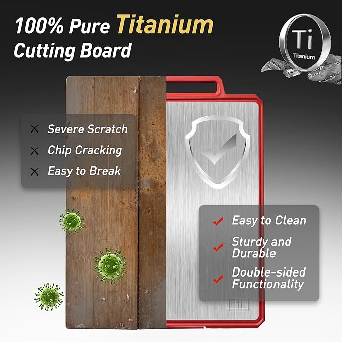 Titanium Cutting Boards for Kitchen Chopping Board with Handle Large Big Small Kitchen Meat Butcher Block Double Sided Pure Titanium and Wheat Straw PP Not Wood Bamboo Plastic Teak Red/Beige