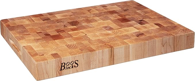 John Boos CCB Series Rectangular Wooden Maple Cutting Board 20”x15” – 2.25” Thick, 21-lb Reversible Butcher Block with End-Grain & Finger Grips – Made in the USA