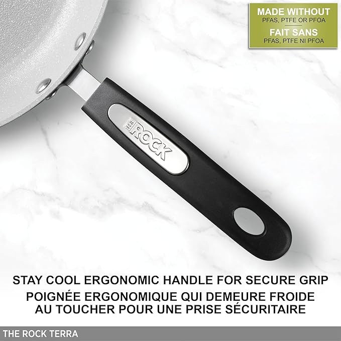 Starfrit The Rock TERRA 24cm (9,5'') Ceramic Non-Stick Fry Pan - Thick Aluminium Base - PFAS Free - Easy to Clean - Grey