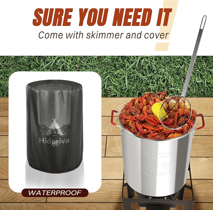 Hidpriva 36QT Turkey Fryer Kit, Waterproof Cover & 12-inch Skimmer, 55,000BTU Propane Burner Stove, Aluminum Turkey Fryer Pot, Outdoor Deep Fryer, Crawfish Boiler with Basket