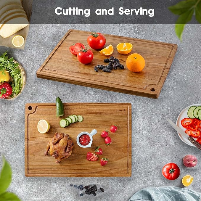 Extra Large Acacia Wood Cutting Board 20 x 14 Inch - Caperci Better Kitchen Chopping Board with Juice Groove & Handle Hole for Meat (Butcher Block) Vegetables and Cheese