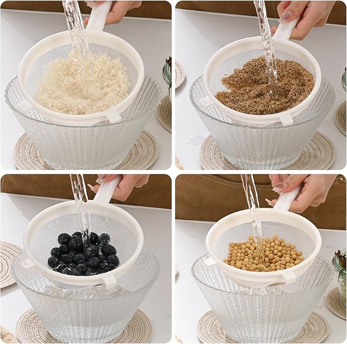 Kefir Strainer Set, 3-Size Plastic Non-Metal Sieve with Fine Mesh for Kefir Grains, Milk Kefir, Water Kefir & Kombucha & Quinoa - Durable, Food Grade & Easy Clean