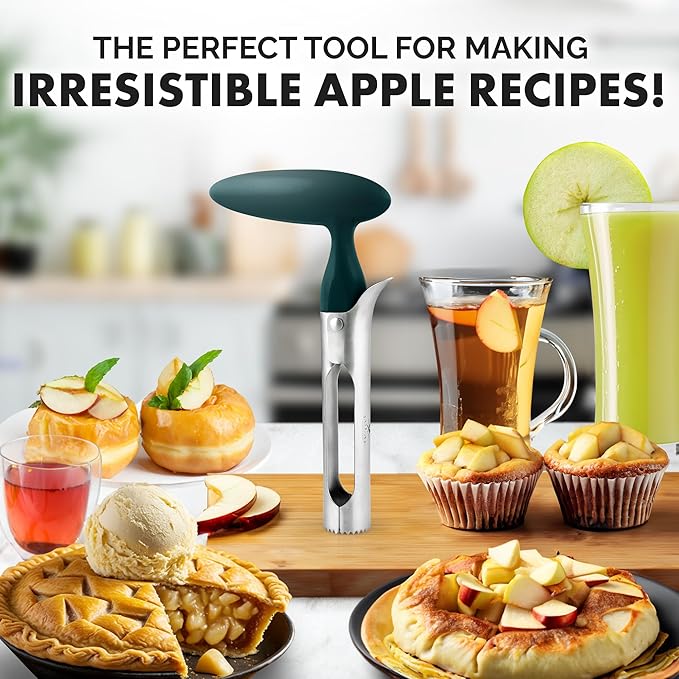 Zulay Kitchen Premium Apple Corer Tool - Ultra Sharp, Stainless Steel, Serrated Blades for Easy Coring - Easy to Use & Clean, Durable Apple Corer Remover for Baking Apples & More - Dark Teal