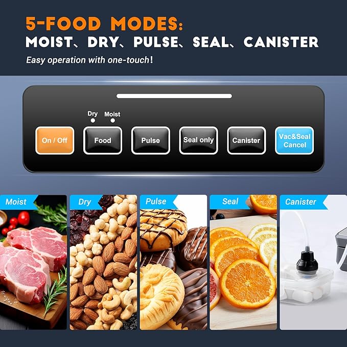 INKBIRD Rechargeable Cordless Vacuum Sealer Machine with 20Ft Bag Storage and Cutter, 5 Food Modes with Starter Kits, Portable & Airtight Vacuum Food Sealer for Camping Fishing Picnic