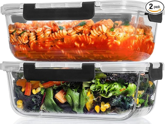 Razab 4 Pcs 1860ml / 63 Oz Large Glass Food Storage Containers with Lids - Glass Meal Prep Containers with Locking Lids for Roasting, Storing Leftover, Lunch Container, BPA Free, Microwave & Oven Safe
