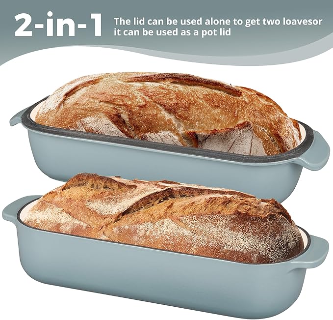 EDGING CASTING Enameled Cast Iron Loaf Pan with Lid, Bread pan, Dutch Oven Bread pan for Homemade Sourdough Bread Baking, 12.5x5.5 inch, 5qt, Seasalt