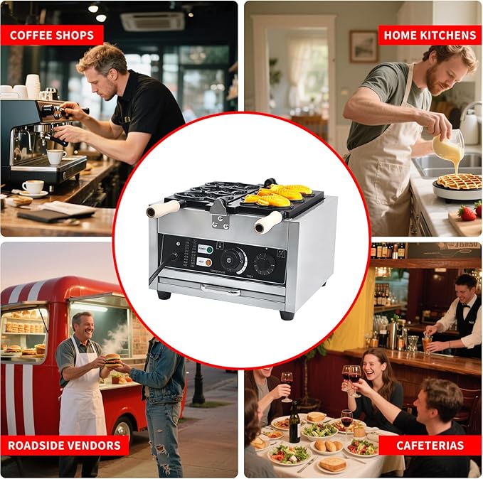 Taiyaki Fish Waffle Maker 3PCS Electric Taiyaki Machine, Non-Stick Teflon Coating Fish Shaped Waffles Iron,110V 50-300℃/122-572℉ Adjustable
