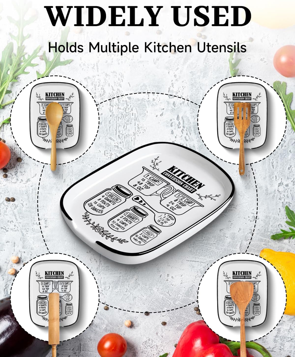 Large Spoon Rest for Stove Top, Funny Ceramic Spoon Holder for Kitchen Counter Dining Table, Cooking Utensil Rest, Conversion Chart Farmhouse Kitchen Accessories for Utensils