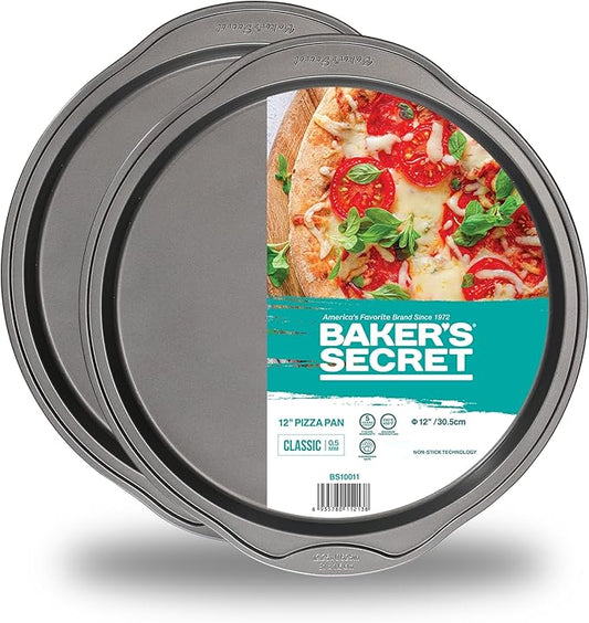 Baker's Secret 2pcs Nonstick Pizza Pan for Oven 12.5", Carbon Steel Pizza Baking Pan, Premium Coating For Easy Release, Pizza Trays for oven - The Classic Collection