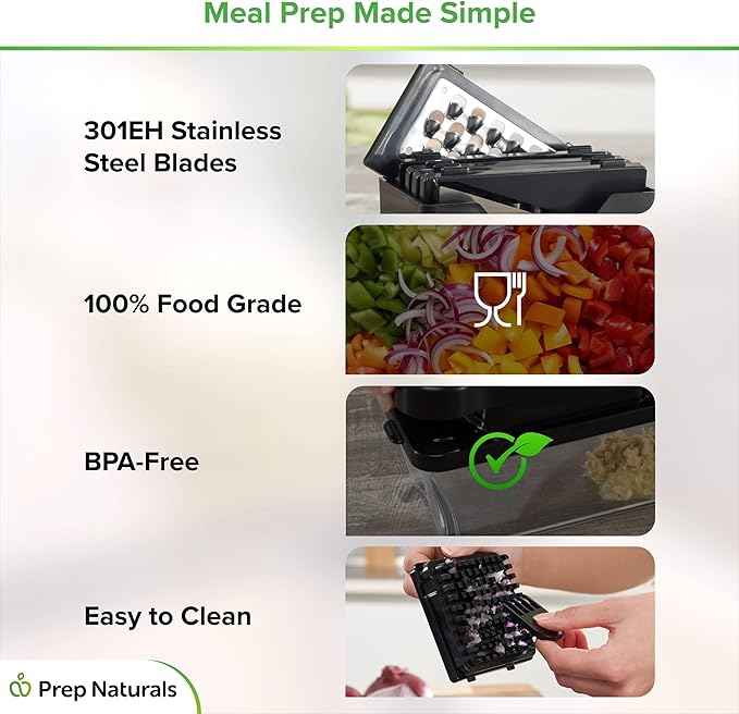PrepNaturals Vegetable Chopper with Container, Veggie Chopper, Food Chopper & Onion Chopper - Mandoline Slicer for Kitchen (12 in 1, Black)