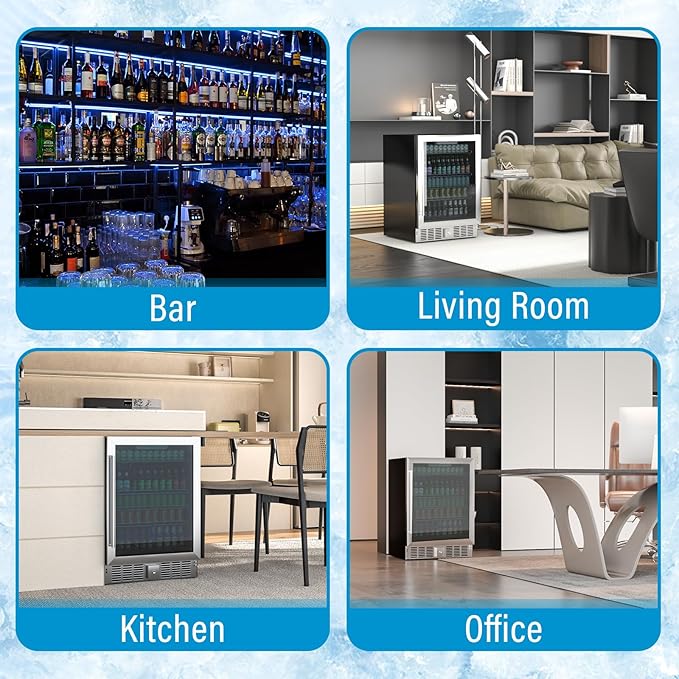 Compact Beverage Refrigerator, 5.3Cu.Ft/166 Can Mini Fridge with Glass Door and Digital Display, Small Drink Fridge with Adjustable Shelves for Soda, Silent Undercounter Mini Fridge for Home