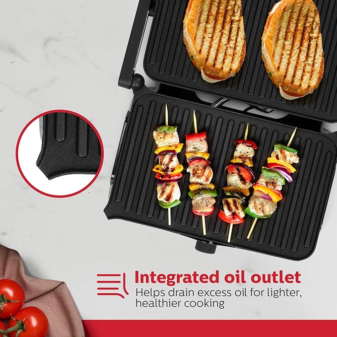 Holstein Housewares 2-Slice Panini Press and Grill - Black/Stainless Steel Sandwich Maker with Non-Stick Coating, Temperature Control, and Drip Tray - Opens 180 Degrees for Versatile Cooking