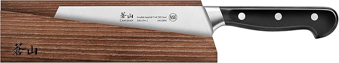 Cangshan TV2 Series 1022902 Swedish 14C28N Steel Forged 7-Inch Nakiri Knife and Wood Sheath Set
